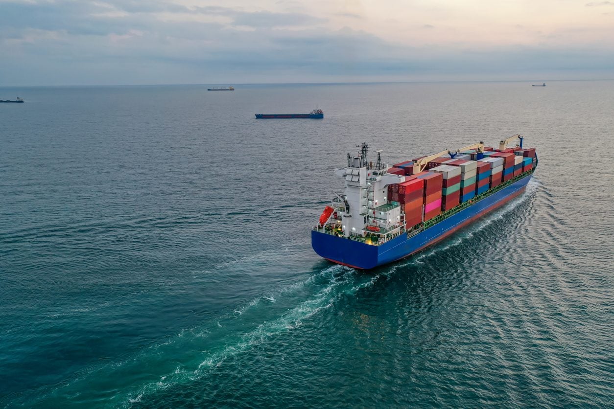 Cargo ship under way at sea