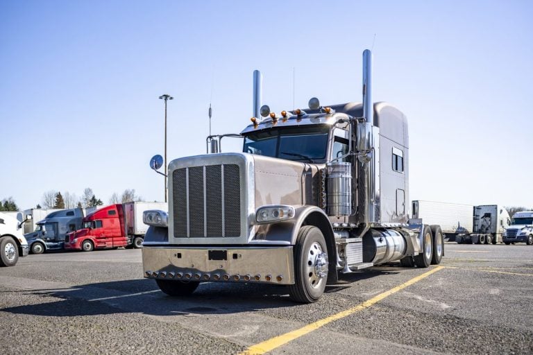 Chromed classic tractor at a truck stop