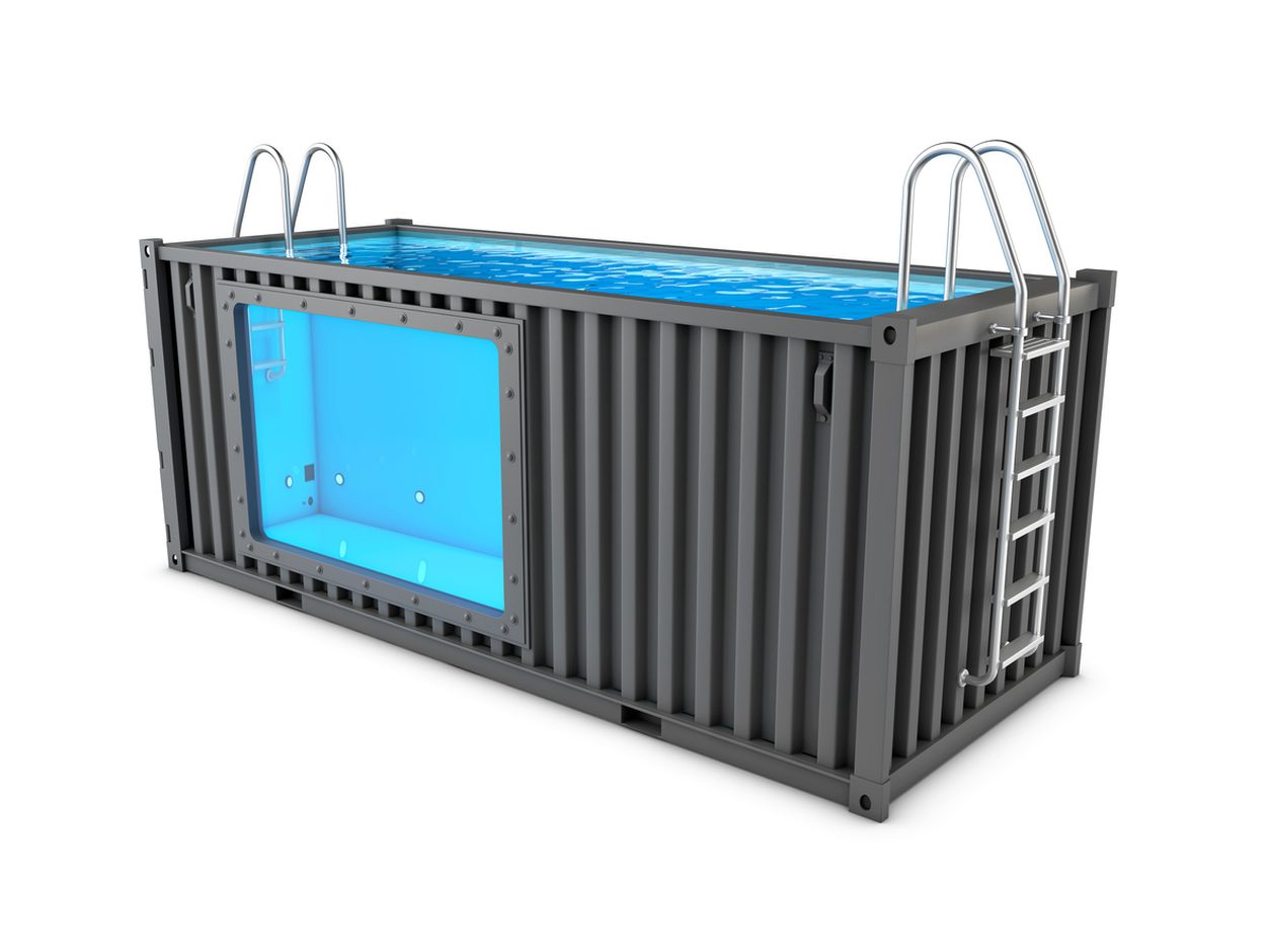 Shipping container converted into a swimming pool