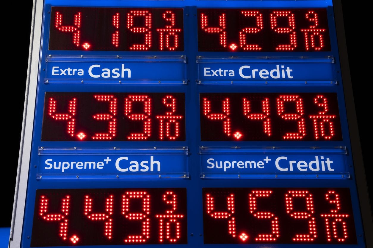 Gas station price sign showing fuel prices