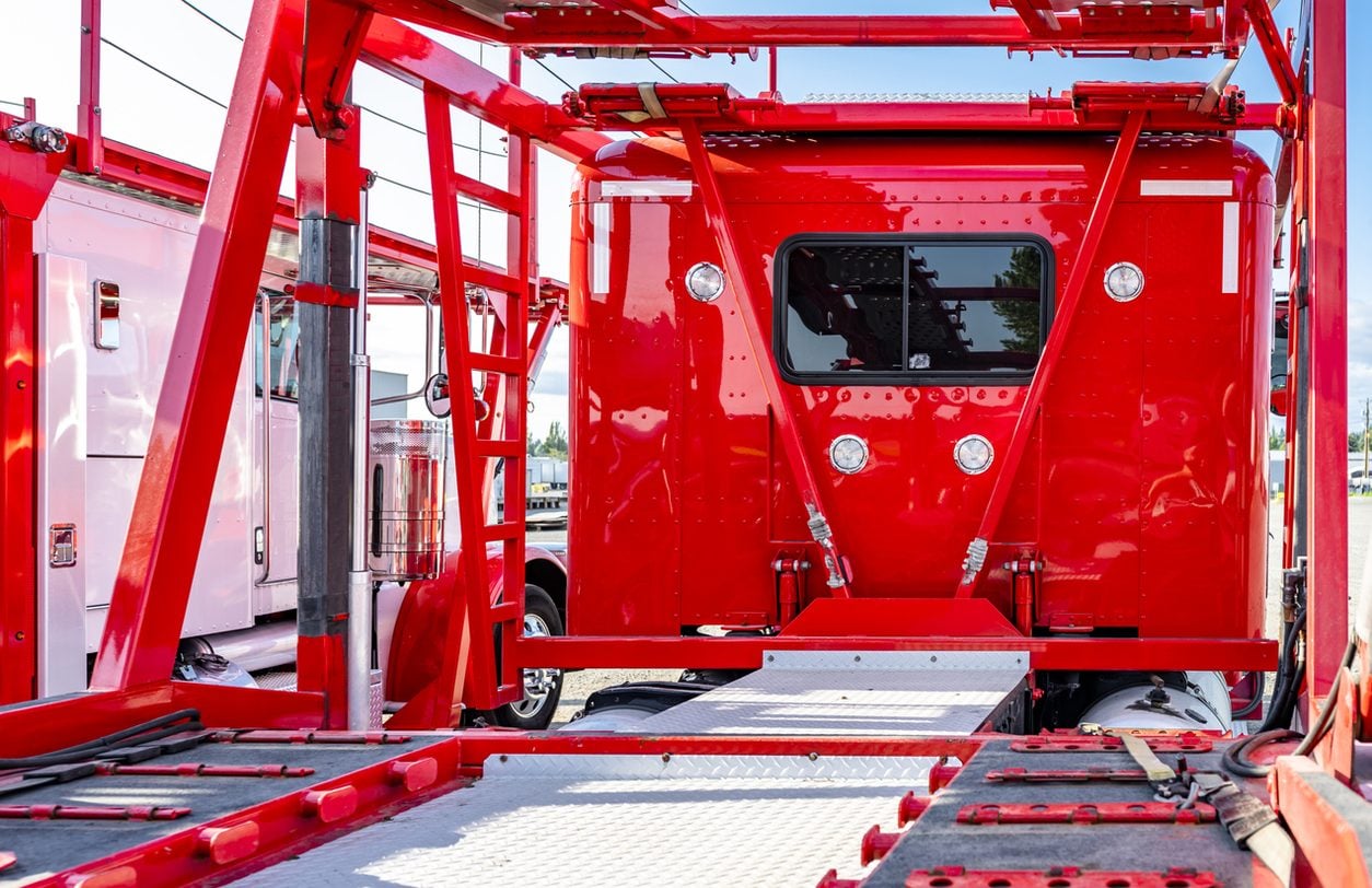 Rear view of empty car hauler decks