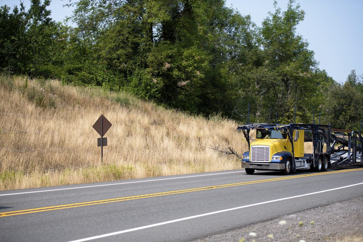Heavy load on a highway through open country