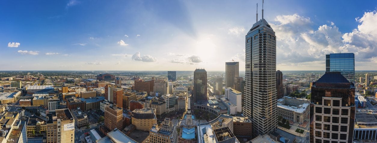 Aerial view of downtown Indianapolis Indiana