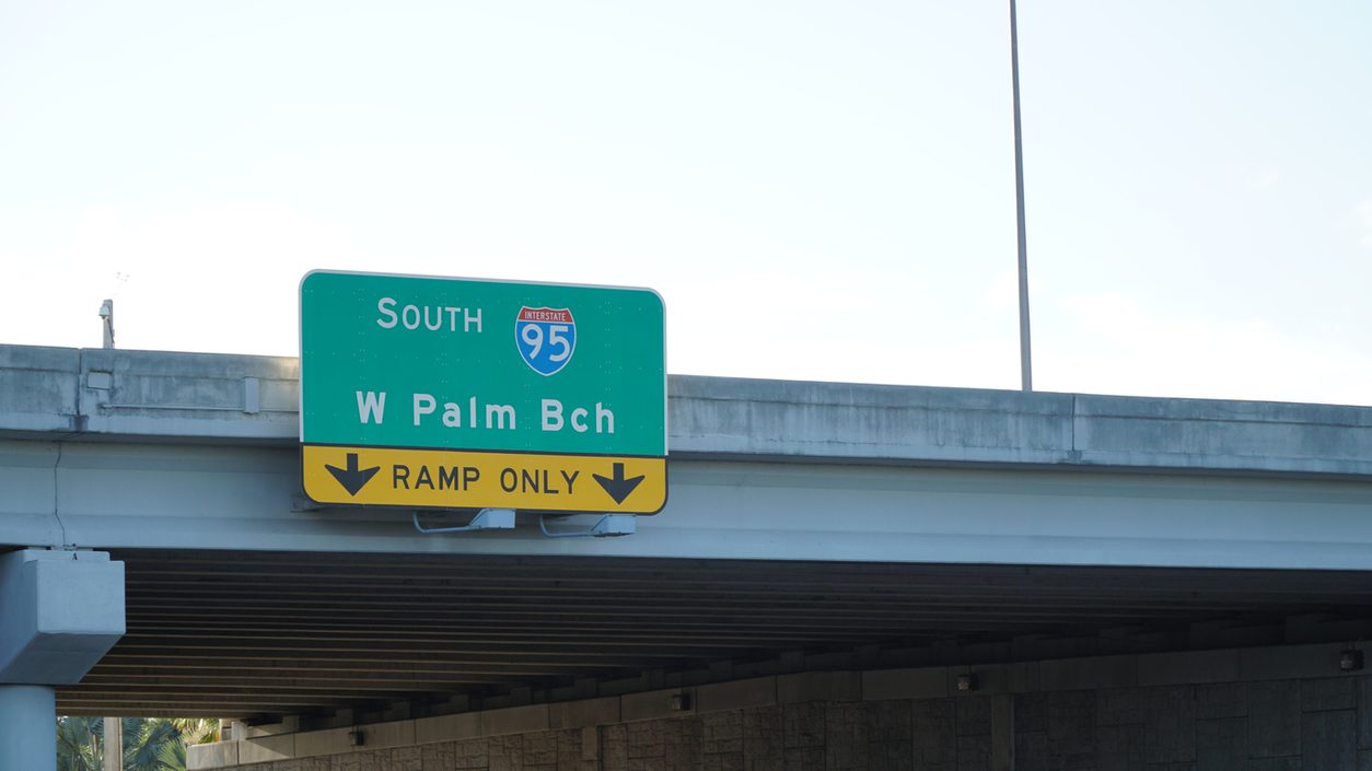 Interstate 95 south entrance sign for West Palm Beach, Florida