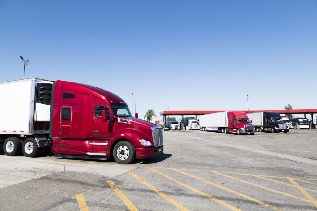 Tractor units parked at a truck stop in California