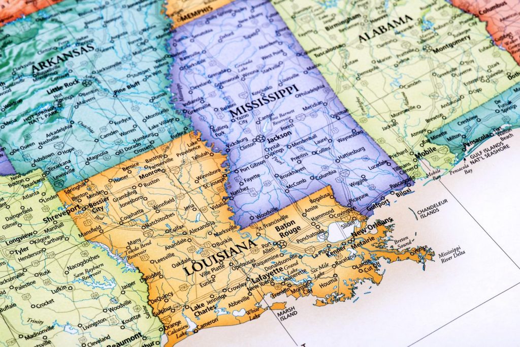 Map of Louisiana showing its parishes