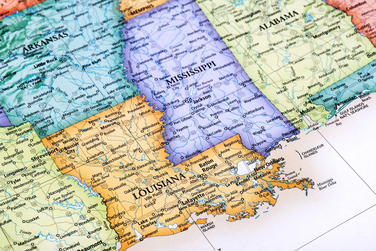 Map of Louisiana showing its parishes