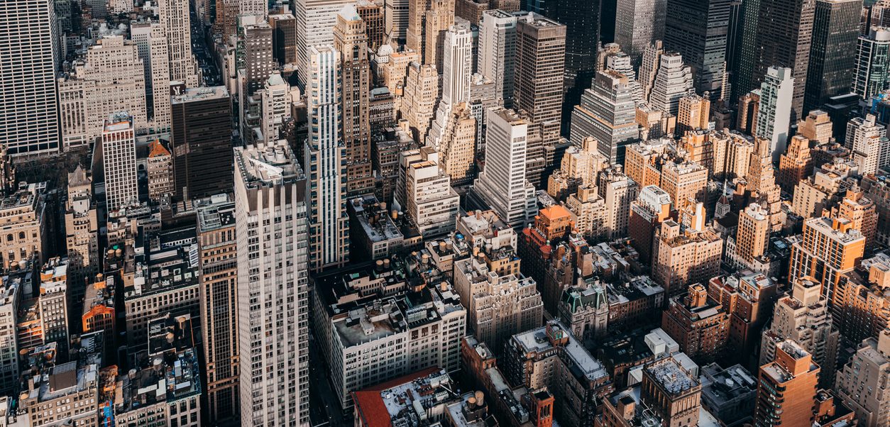 Aerial view of Manhattan city blocks