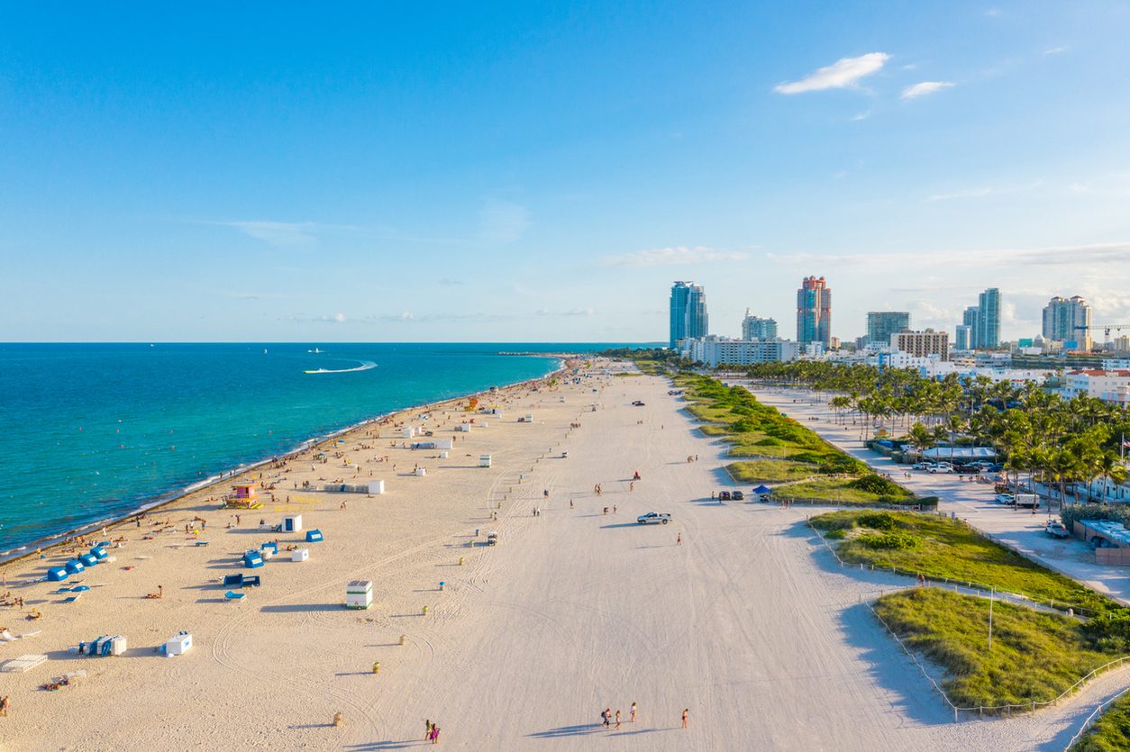 Aerial view of Miami and its beach