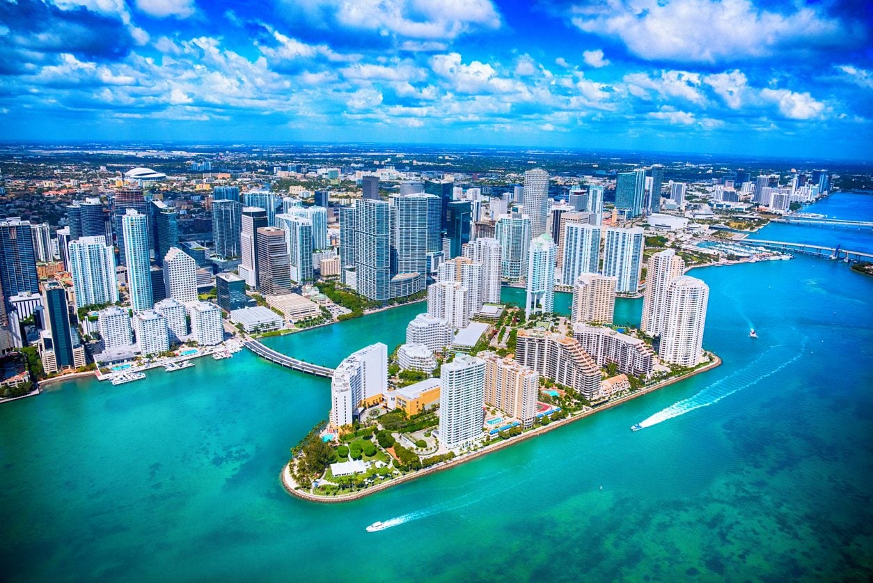 Downtown Miami and Biscayne Bay from the air