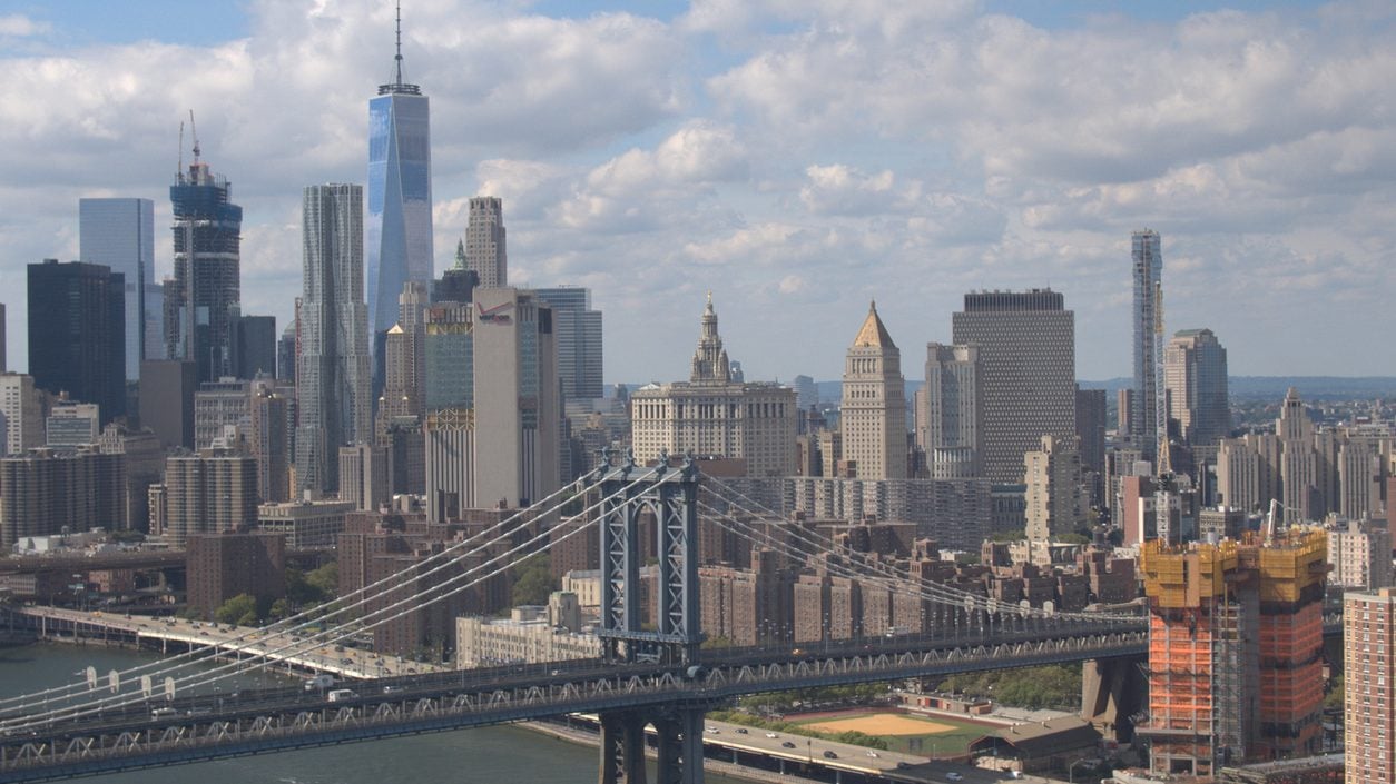 Manhattan bridge and skyline from the air