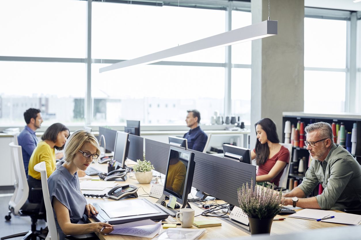 Team working at desks in an open office