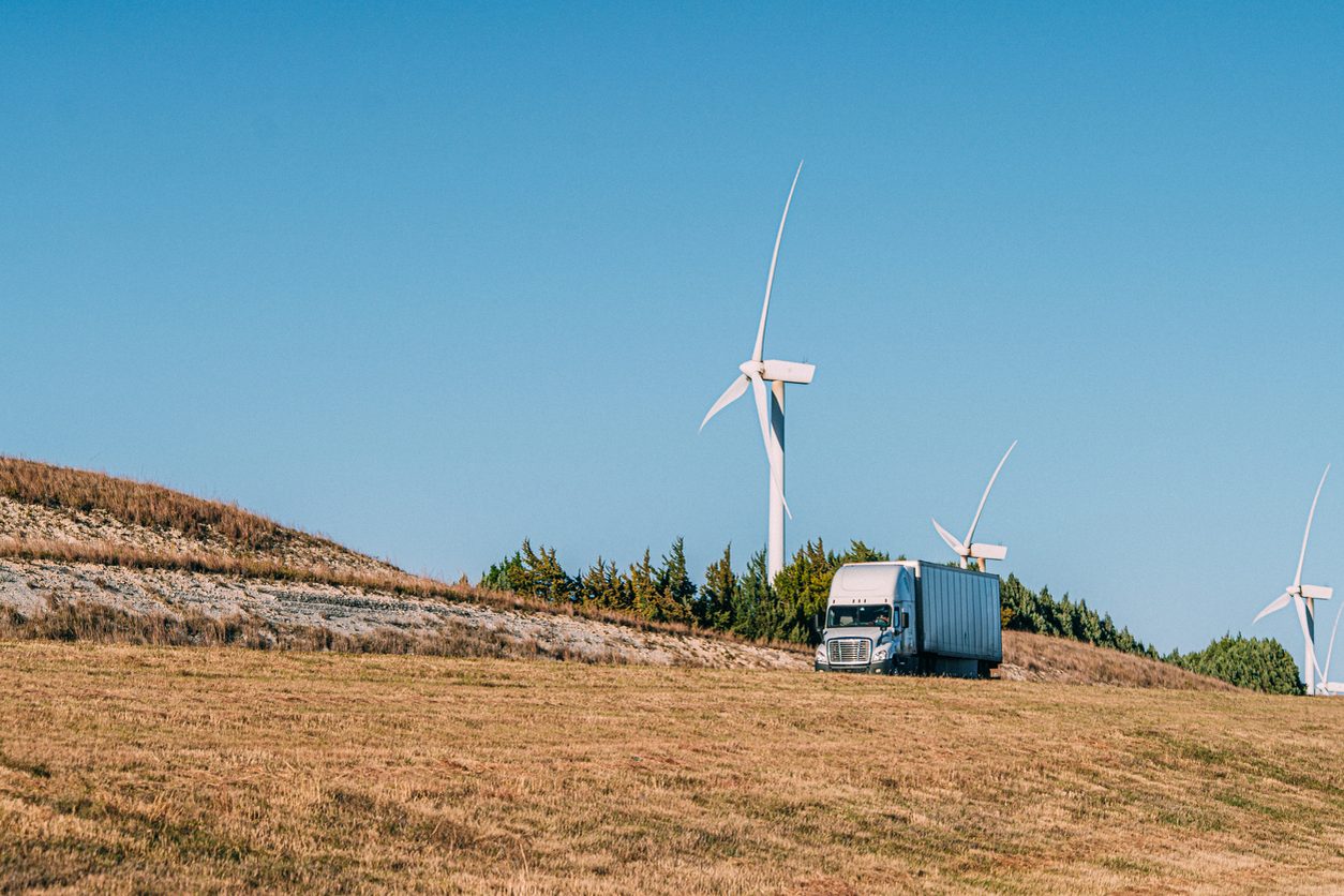 Wind turbines standing over open plains grassland