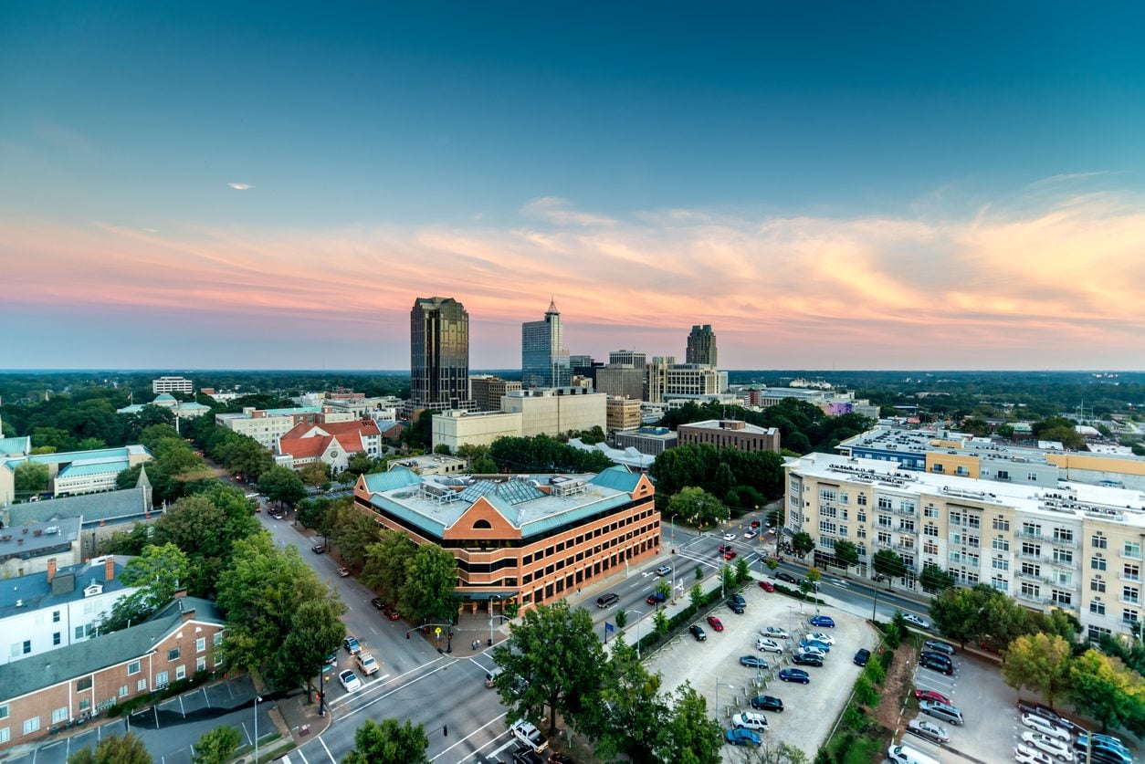 North Carolina city skyline at twilight