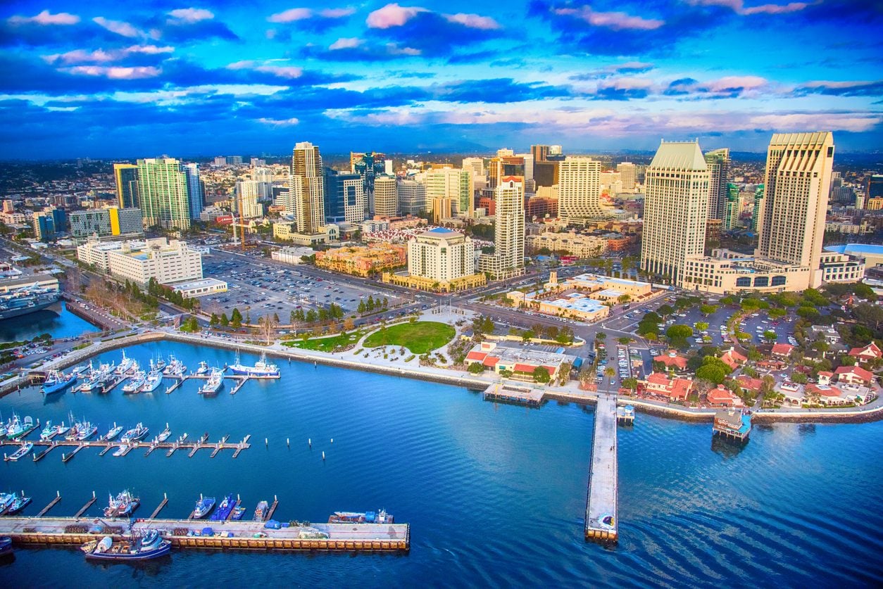Aerial view of downtown San Diego and the marina