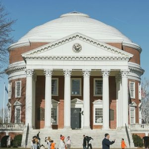 Visitors on the Lawn in front of the Rotunda at the University of Virginia in Charlottesville