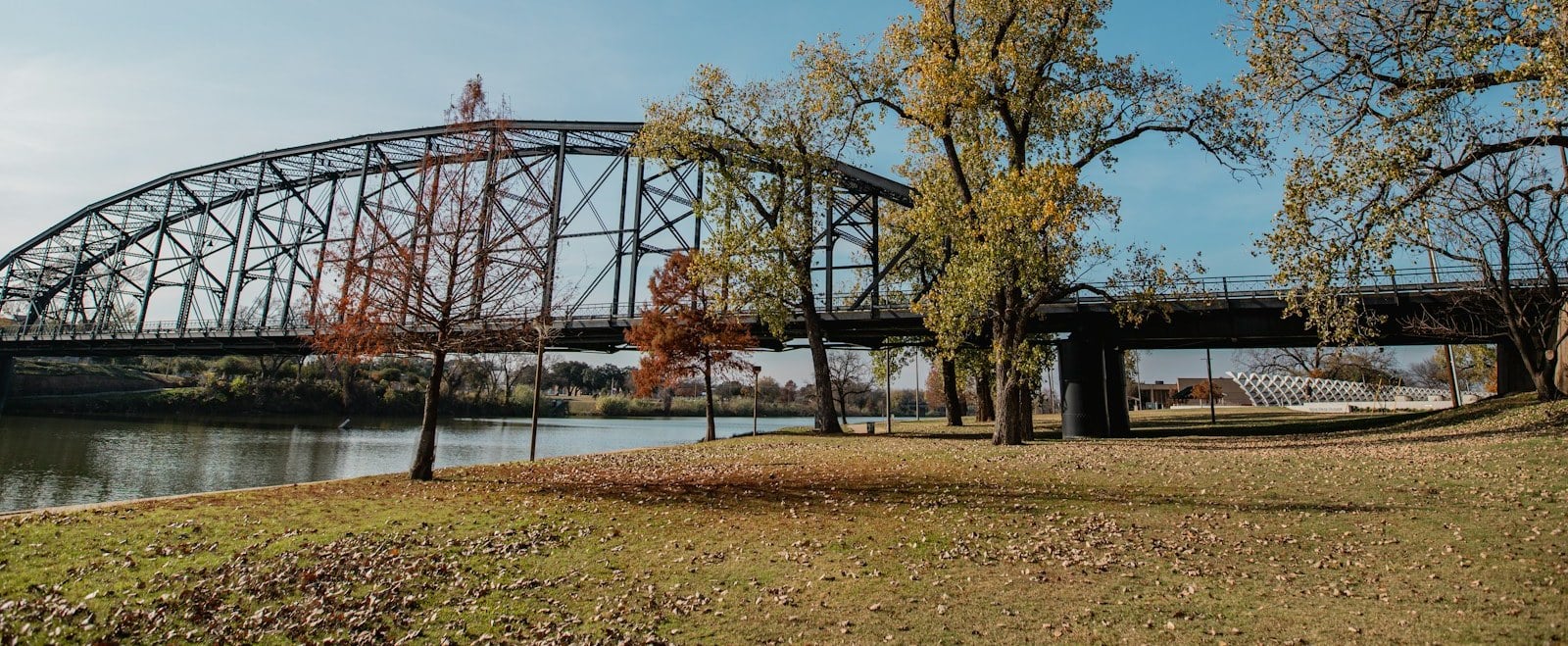 The historic Washington Avenue truss bridge spanning the Brazos River in Waco, Texas